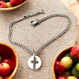 🆕 Cross on Fresh Water Shell Ankle Bracelet Stainless Steel